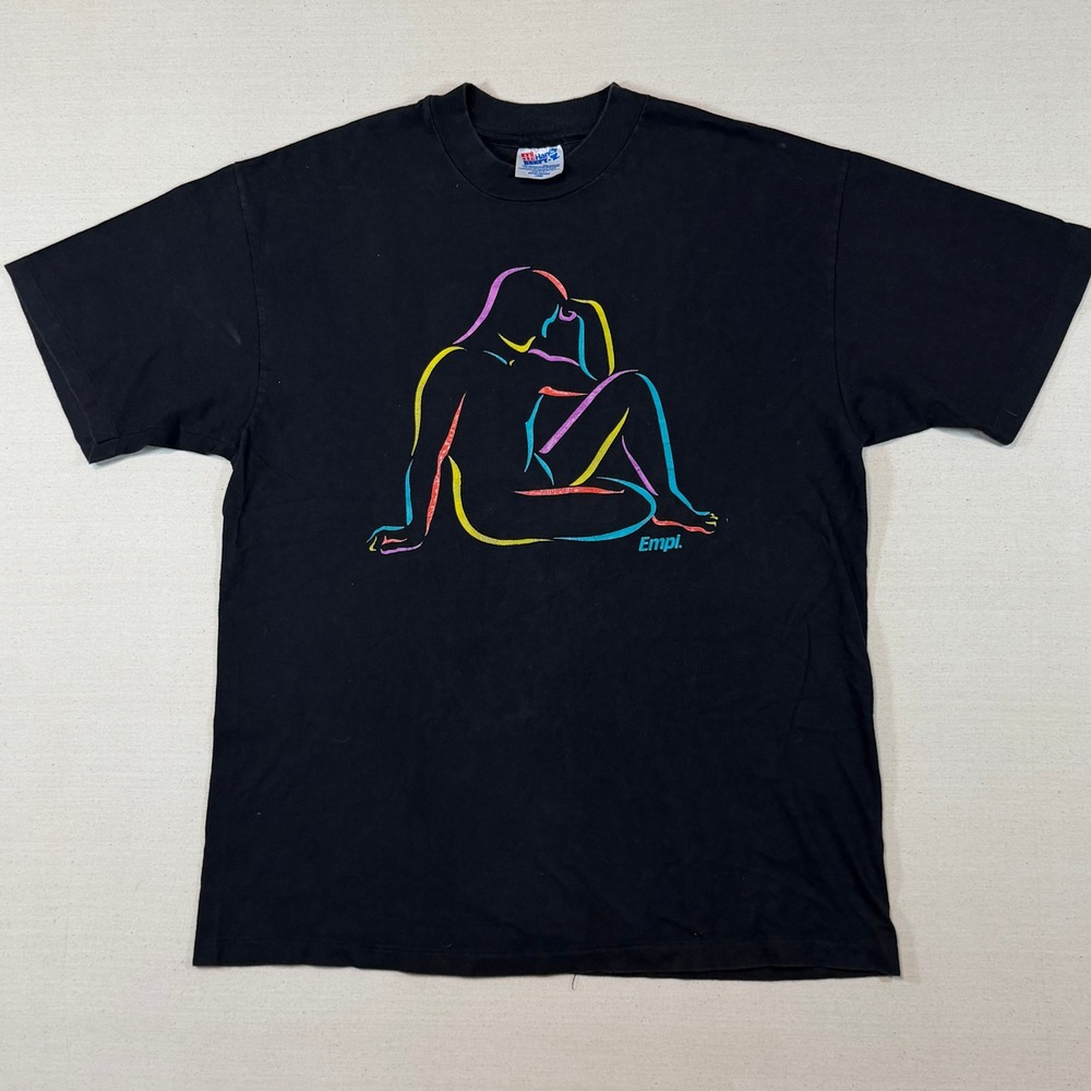Vintage Empi Neon Graphic T-Shirt Black Large Made in USA 90s single stitch art